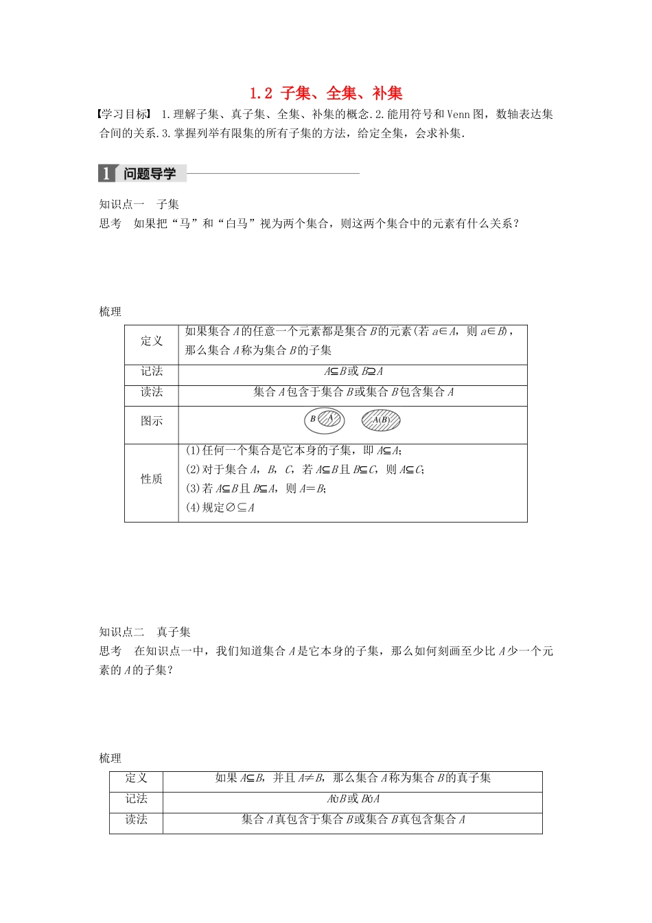 高中数学 第一章 集合与函数概念 1.2 子集、全集、补集学案 苏教版必修1-苏教版高一必修1数学学案_第1页