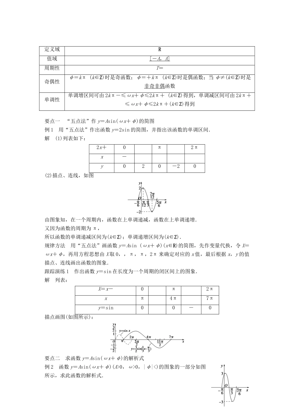 高中数学 第三章 三角函数 3.4 函数yAsin(ωxφ)的图象与性质 3.4.2 函数y＝Asin(ωx＋φ)的图象与性质（二）学案 湘教版必修2-湘教版高一必修2数学学案_第2页