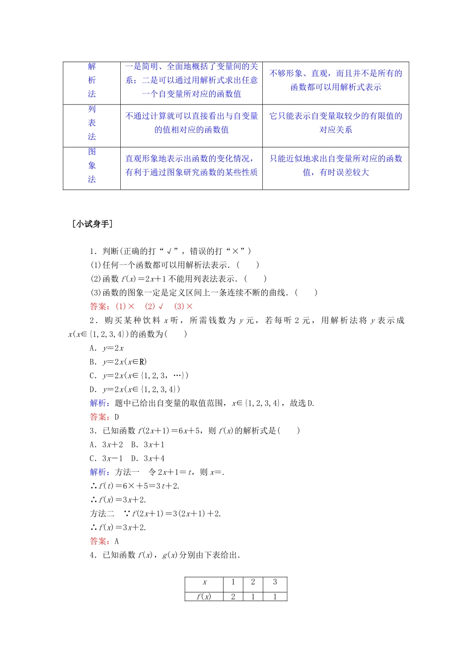 高中数学 第一章 集合与函数概念 1.2.2.1 函数的表示法学案（含解析）新人教A版必修1-新人教A版高一必修1数学学案_第2页