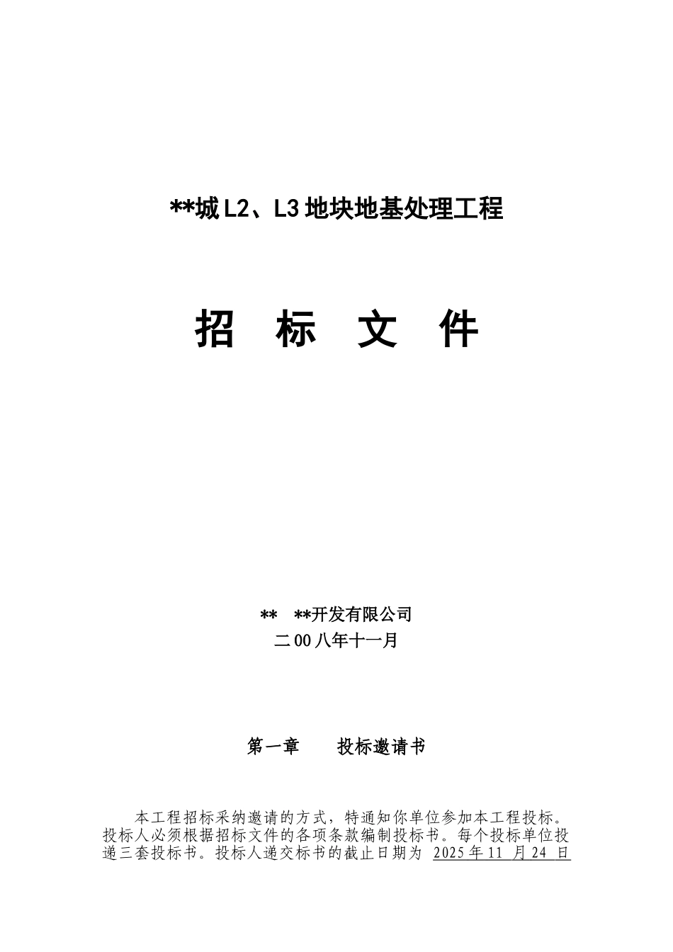 济南市某地块地基处理工程招标文件_第1页