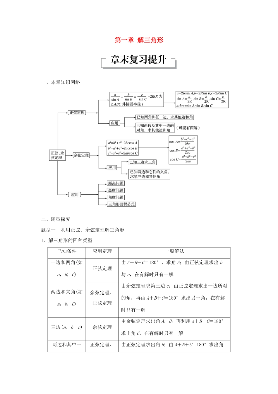 高中数学 第一章 解三角形章末复习提升学案 新人教A版必修5-新人教A版高一必修5数学学案_第1页