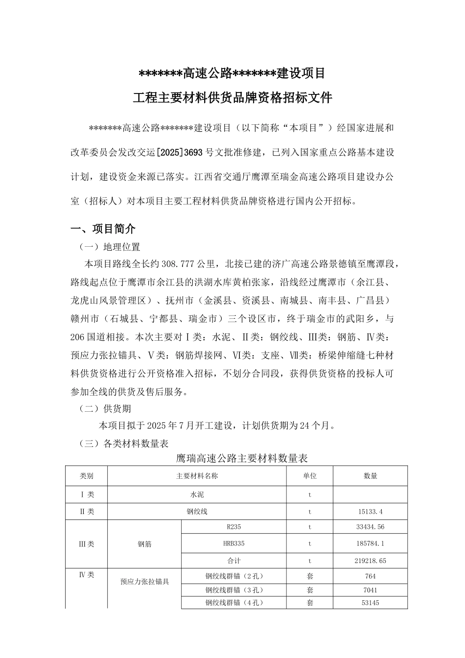 济南某高速公路主要材料供货品牌资格招标文件_第1页