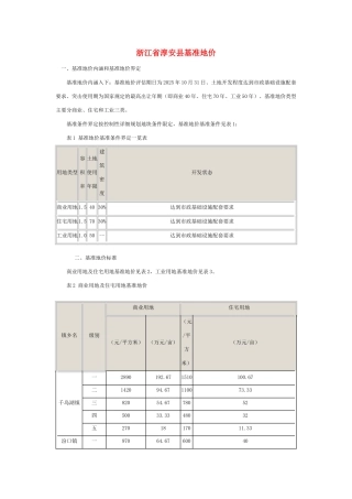 浙江省淳安县基准地价