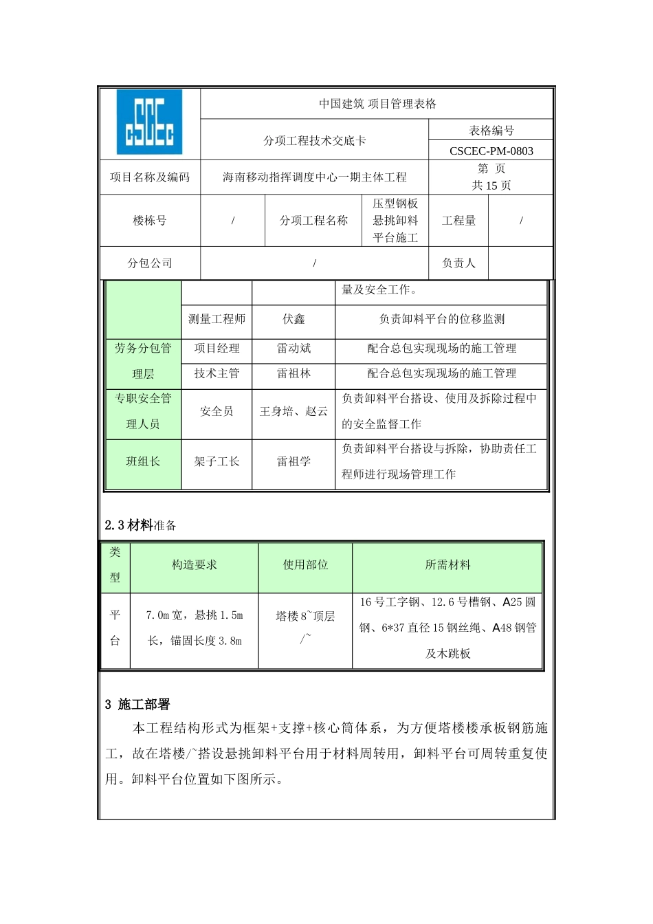 海南移动压型钢板悬挑卸料平台技术交底_第2页