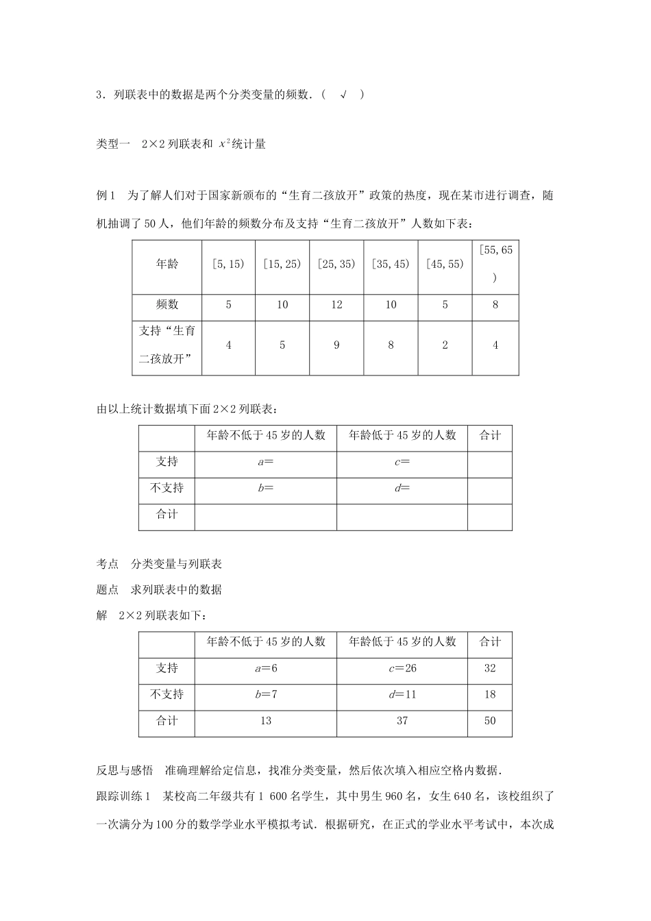 高中数学 第一章 统计案例 1.1 独立性检验同步学案 新人教B版选修1-2-新人教B版高二选修1-2数学学案_第2页