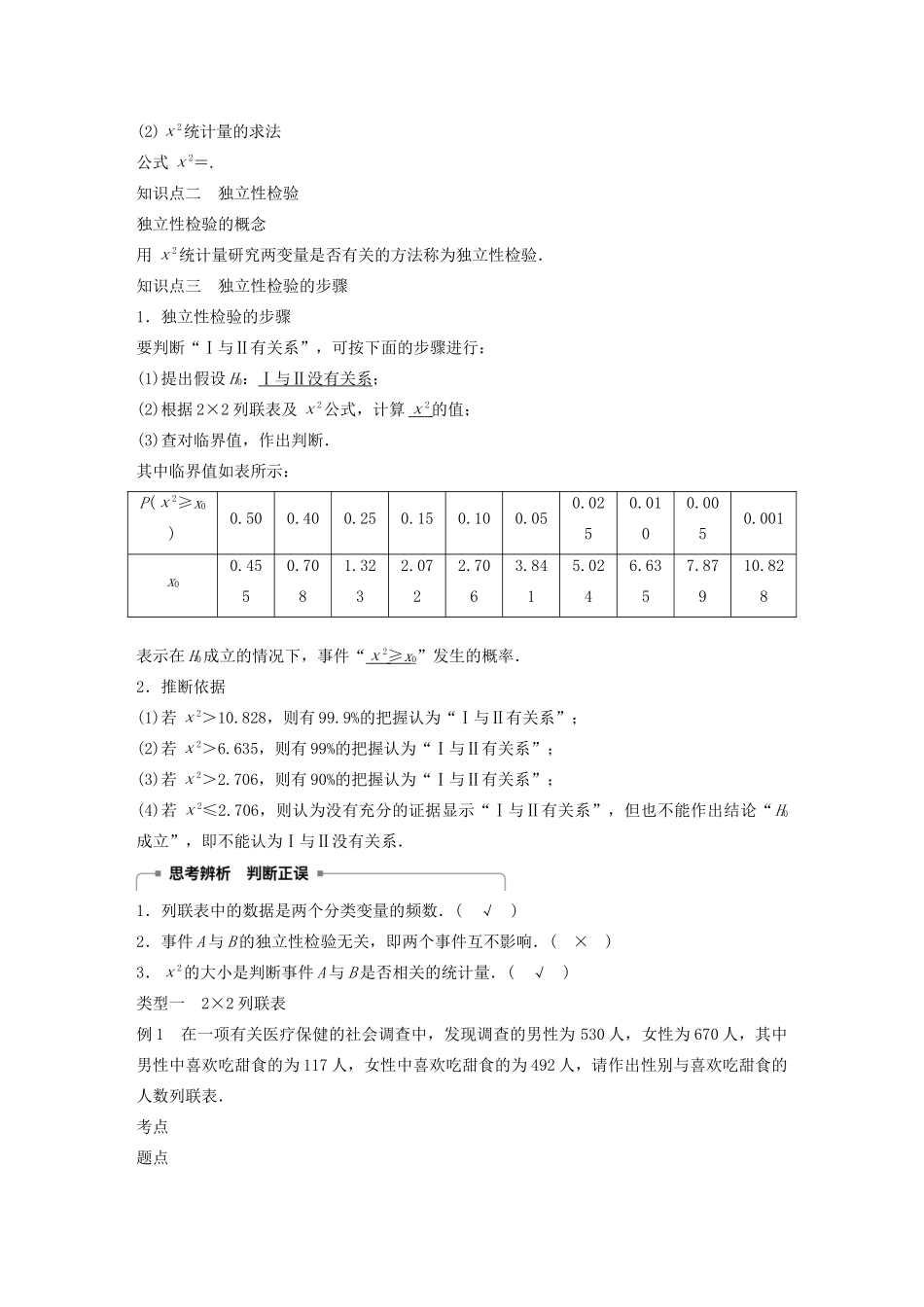 高中数学 第一章 统计案例 1.1 独立性检验学案 苏教版选修1-2-苏教版高二选修1-2数学学案_第2页