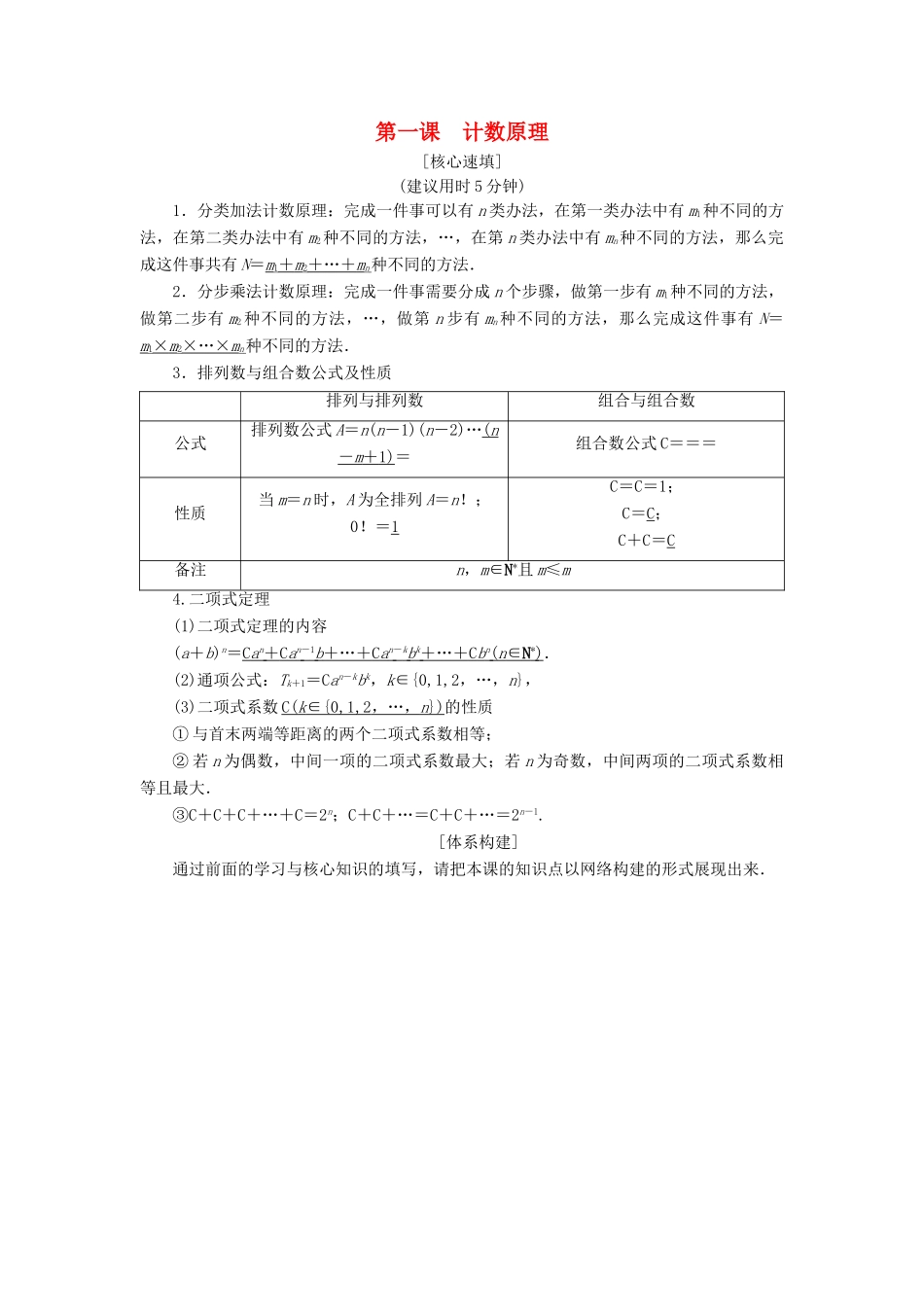 高中数学 第一章 计数原理 阶段复习课 第1课 计数原理学案 新人教A版选修2-3-新人教A版高二选修2-3数学学案_第1页