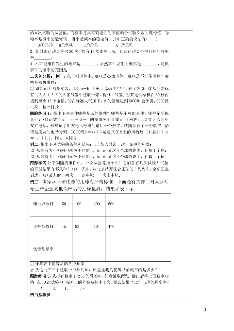 高中数学 第三章 概率 3.1.1 随机事件的概率学案 新人教A版必修3-新人教A版高二必修3数学学案_第2页