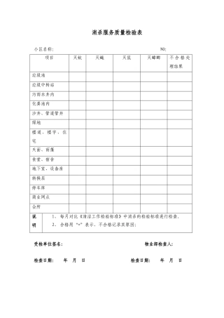 消杀服务质量检验表