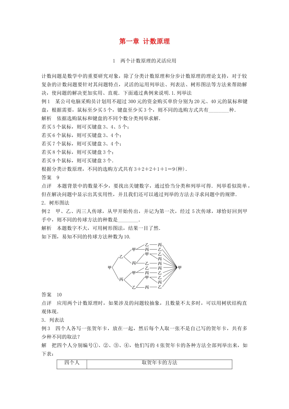 高中数学 第一章 计数原理疑难规律方法学案 苏教版选修2-3-苏教版高二选修2-3数学学案_第1页