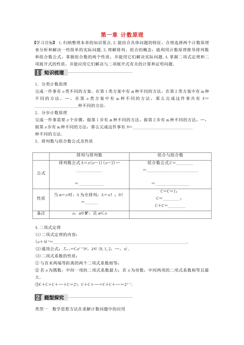 高中数学 第一章 计数原理章末复习课学案 苏教版选修2-3-苏教版高二选修2-3数学学案_第1页