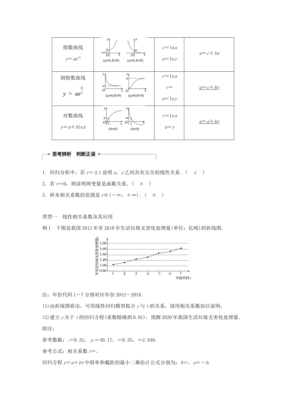 高中数学 第一章 统计案例 1.2-1.3 相关系数 可线性化的回归分析学案 北师大版选修1-2-北师大版高二选修1-2数学学案_第2页