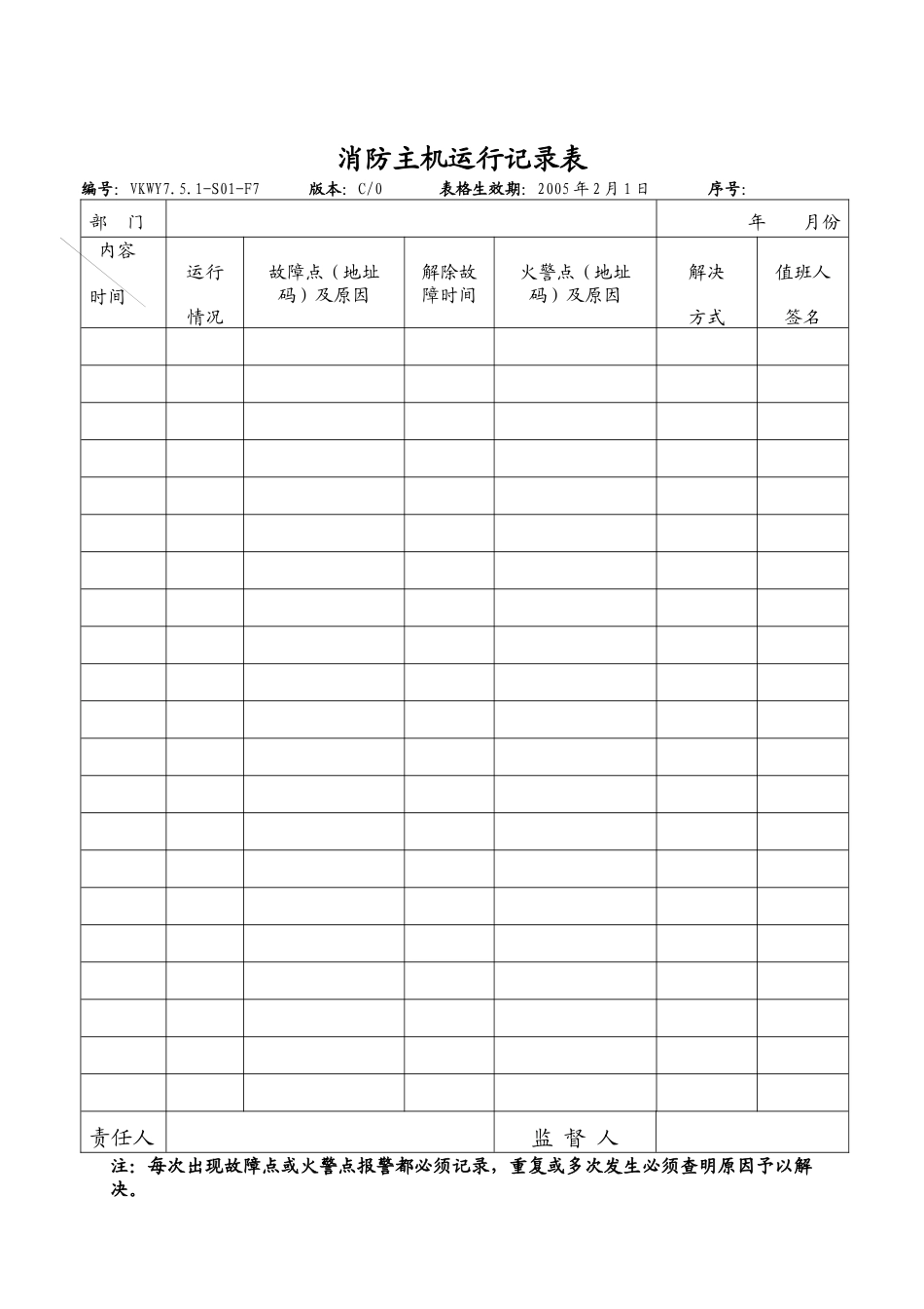 消防主机运行记录表_第1页