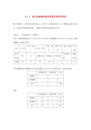 高中数学 第一章 统计案例 1.2独立性检验的基本思想及其初步应用同步学案 新人教A版选修1-2-新人教A版高二选修1-2数学学案