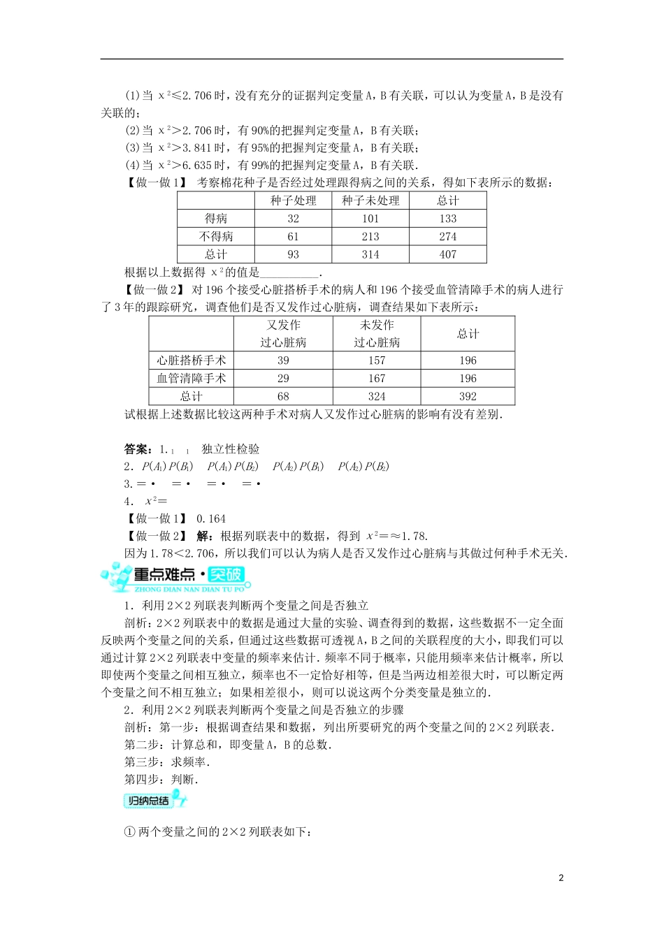 高中数学 第一章 统计案例 第2节 独立性检验（第4课时）学案 北师大版选修1-2-北师大版高中选修1-2数学学案_第2页