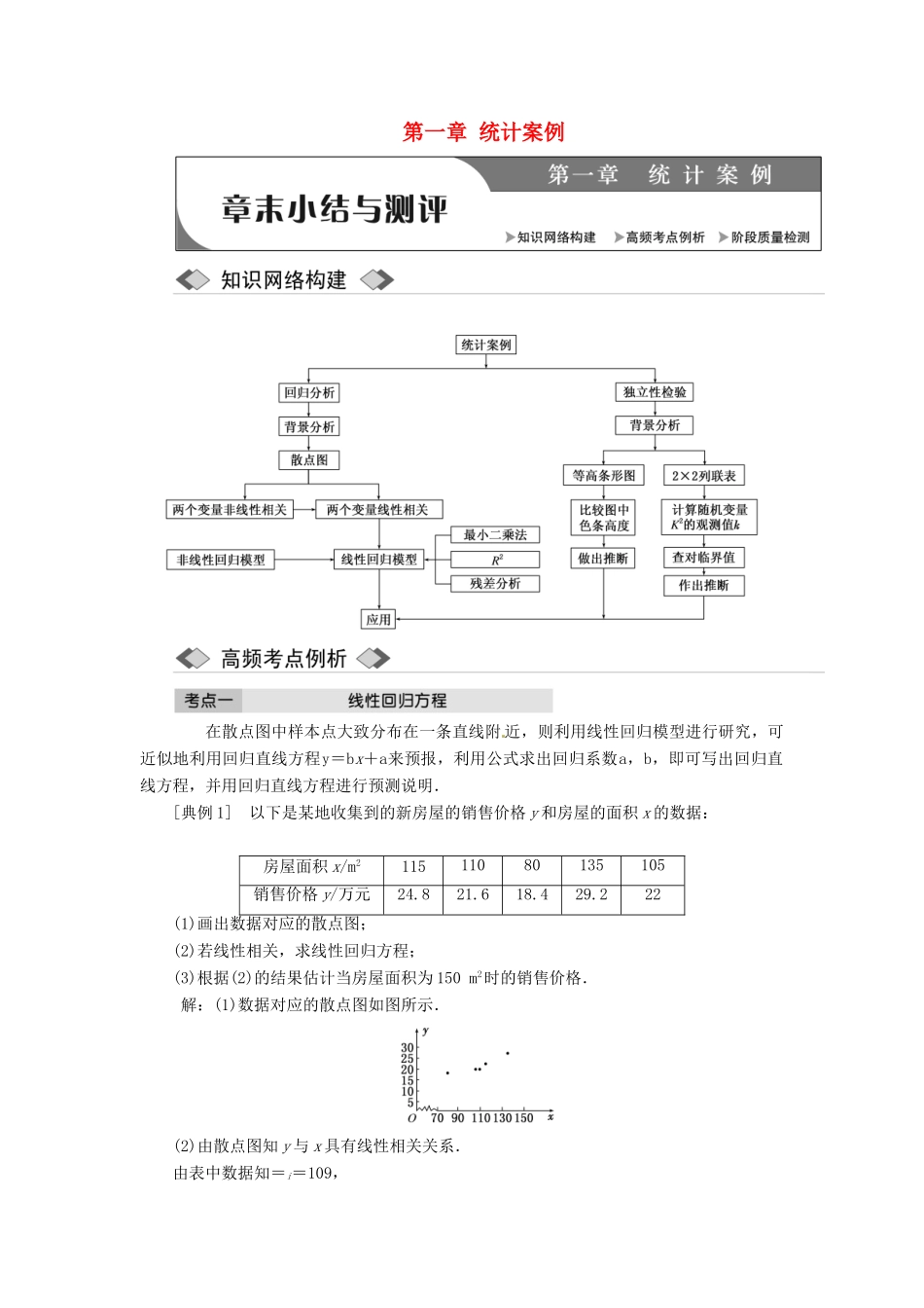 高中数学 第一章 统计案例章末小结与测评创新应用学案 新人教A版选修1-2-新人教A版高二选修1-2数学学案_第1页