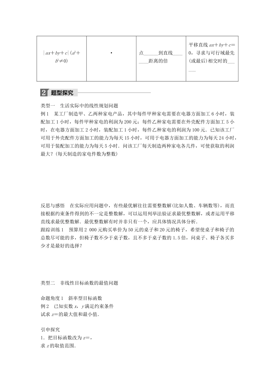 高中数学 第三章 不等式 3.5.2 简单线性规划（二）学案 新人教B版必修5-新人教B版高一必修5数学学案_第2页