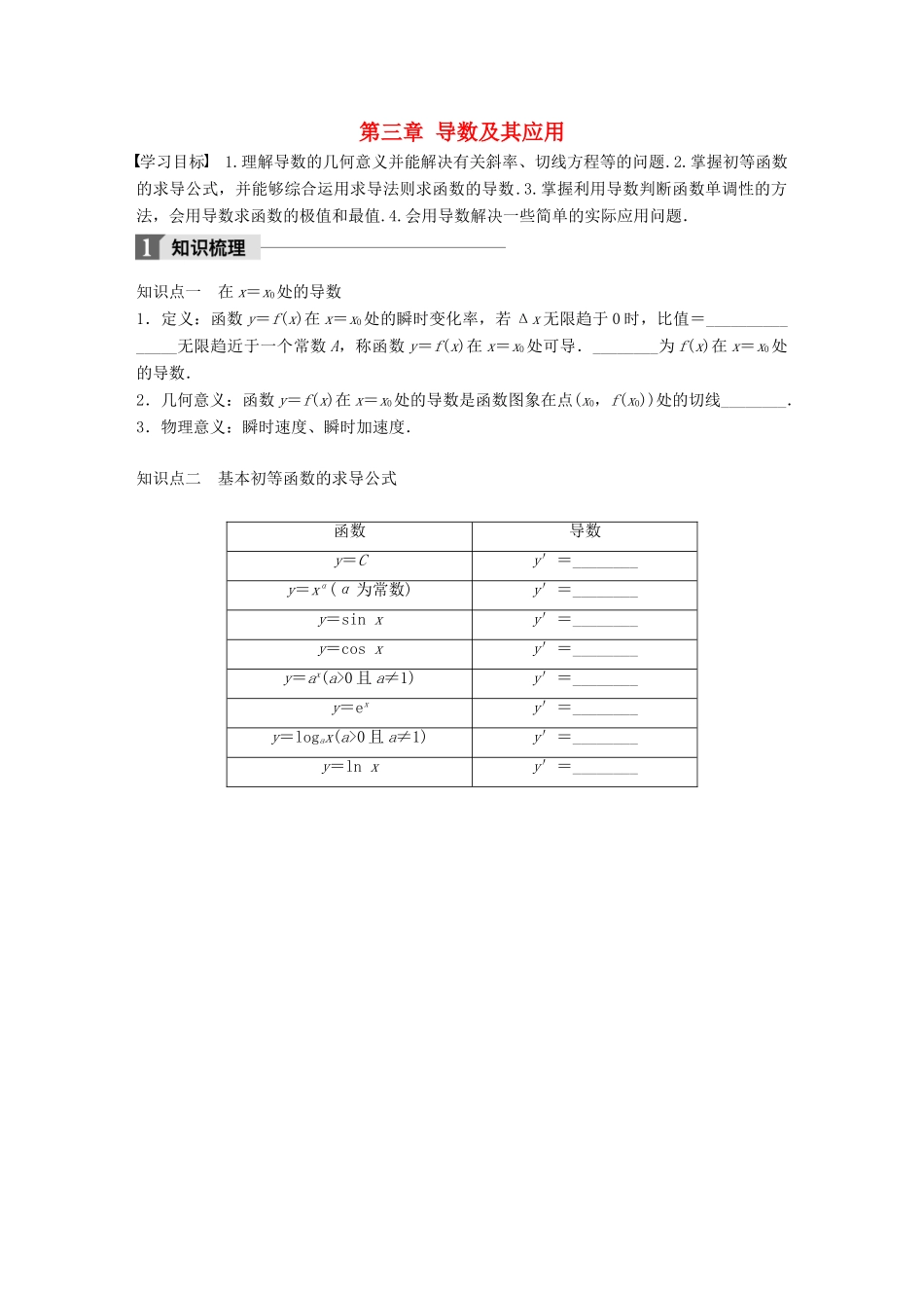 高中数学 第三章 导数及其应用章末复习课学案 苏教版选修1-1-苏教版高二选修1-1数学学案_第1页