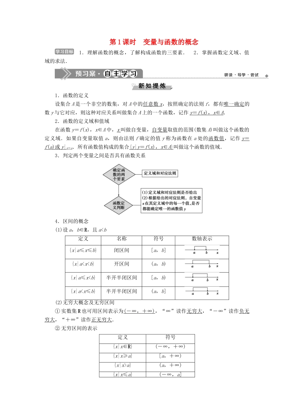 高中数学 第二章 函数 2.1.1 函数 第1课时 变量与函数的概念学案 新人教B版必修1-新人教B版高一必修1数学学案_第1页