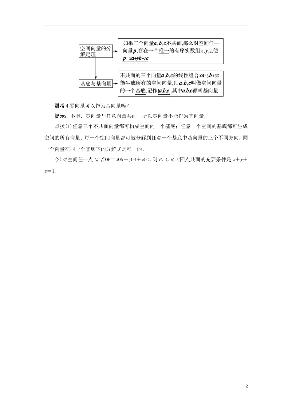 高中数学 第三章 空间向量与立体几何 3.1 空间向量及其运算 3.1.2 空间向量的基本定理预习导航学案 新人教B版选修2-1-新人教B版高二选修2-1数学学案_第2页