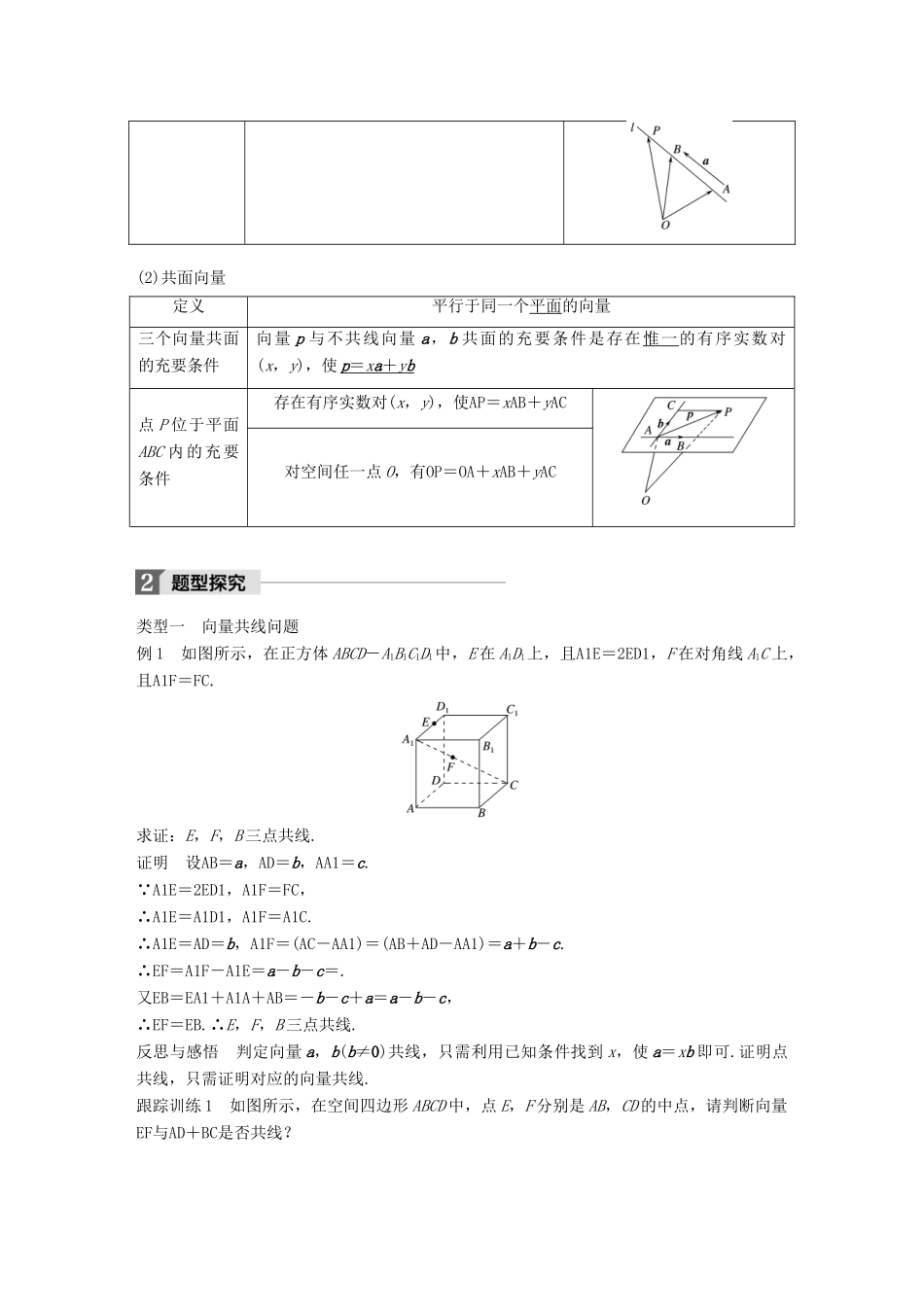 高中数学 第三章 空间向量与立体几何 3.1 空间向量及其运算 3.1.2 空间向量的数乘运算学案 新人教A版选修2-1-新人教A版高二选修2-1数学学案_第2页