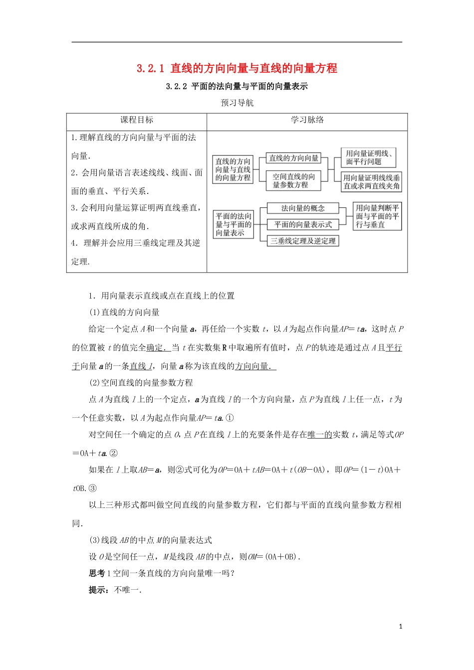 高中数学 第三章 空间向量与立体几何 3.2 空间向量在立体几何中的应用 3.2.1-3.2.2 预习导航学案 新人教B版选修2-1-新人教B版高二选修2-1数学学案_第1页