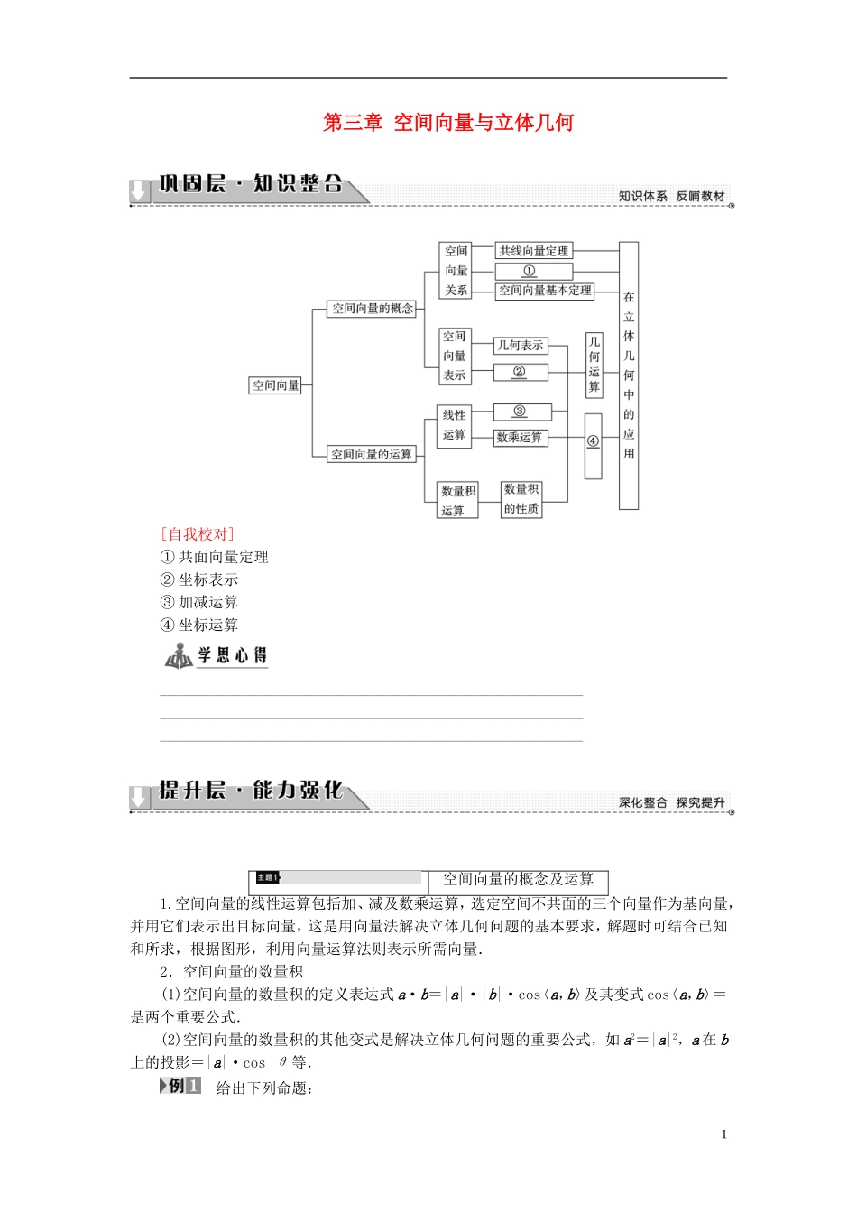 高中数学 第三章 空间向量与立体几何章末分层突破学案 新人教B版选修2-1-新人教B版高二选修2-1数学学案_第1页