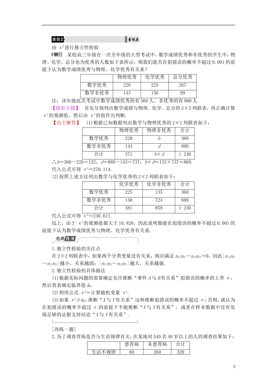 高中数学 第三章 统计 3.1 独立性检验学案 新人教B版选修2-3-新人教B版高二选修2-3数学学案_第3页