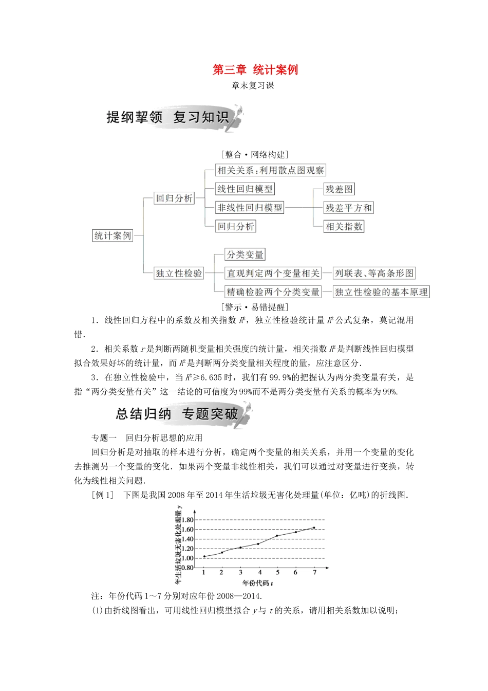 高中数学 第三章 统计案例章末复习课学案 新人教A版选修2-3-新人教A版高二选修2-3数学学案_第1页