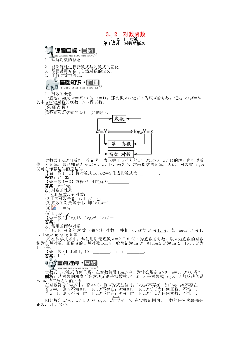 高中数学 第三章 指数函数、对数函数和幂函数 3.2 对数函数 3.2.1 对数（1）学案 苏教版必修1-苏教版高一必修1数学学案_第1页