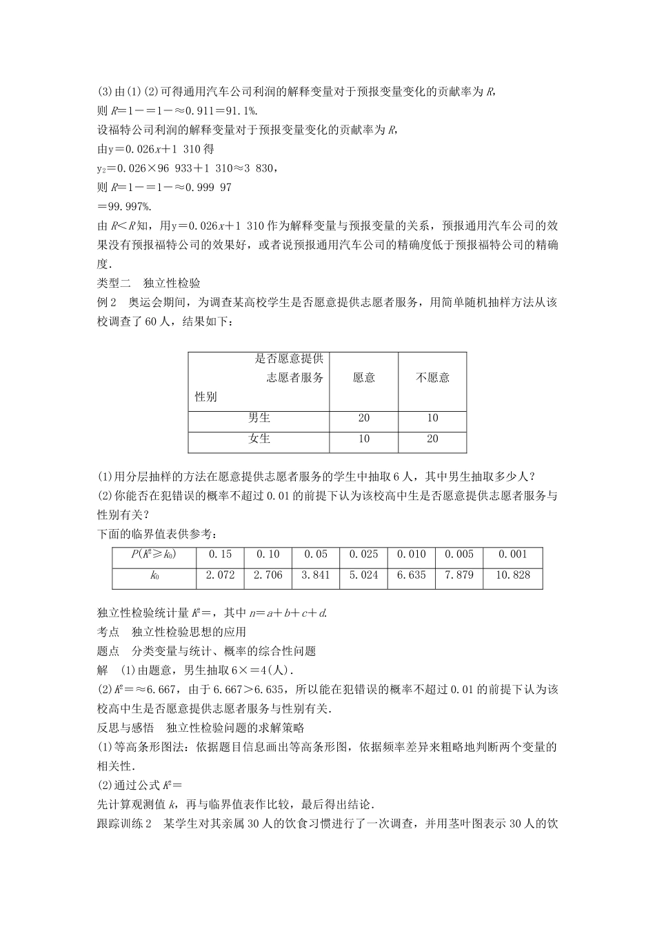 高中数学 第三章 统计案例章末复习学案 新人教A版选修2-3-新人教A版高二选修2-3数学学案_第3页