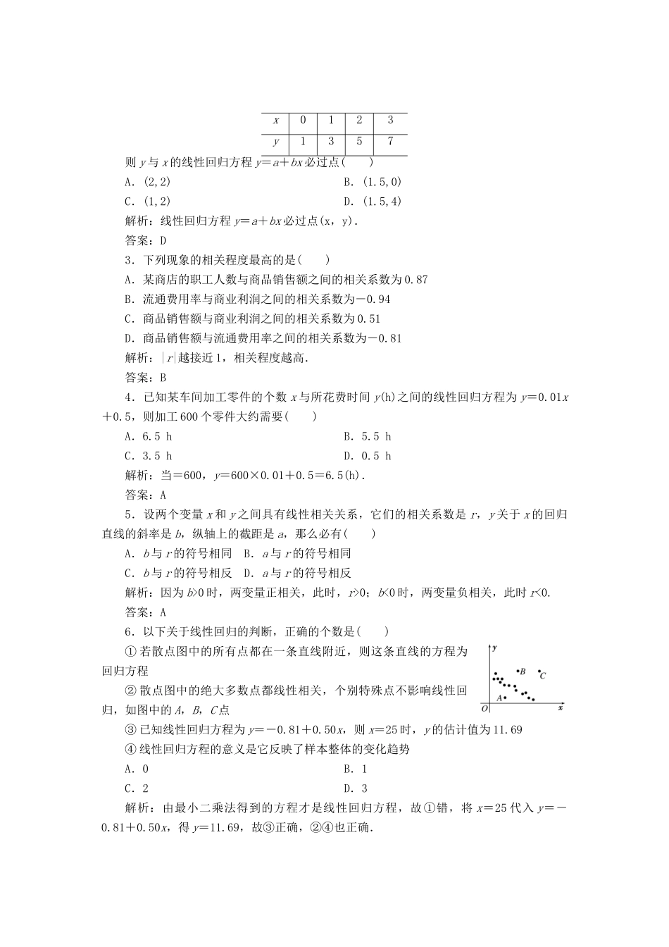 高中数学 第三章 统计案例章末小结知识整合与阶段检测教学案 北师大版选修2-3-北师大版高二选修2-3数学教学案_第2页