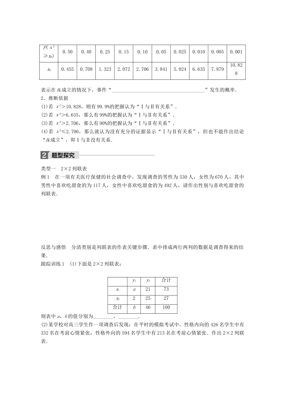 高中数学 第三章 统计案例 3.1 独立性检验学案 苏教版选修2-3-苏教版高二选修2-3数学学案_第2页