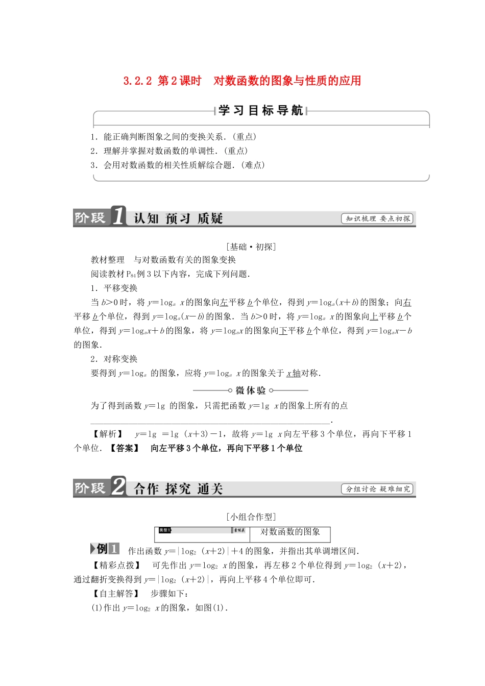 高中数学 第三章 指数函数、对数函数和幂函数 3.2.2 第2课时 对数函数的图象与性质的应用学案 苏教版必修1-苏教版高一必修1数学学案_第1页