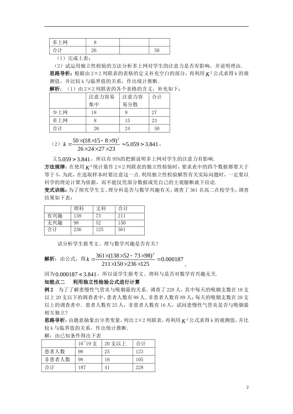 高中数学 第三章 统计案例 3.2 第2课时 会用所学知识对具体案例进行检验学案 新人教A版选修2-3-新人教A版高二选修2-3数学学案_第2页