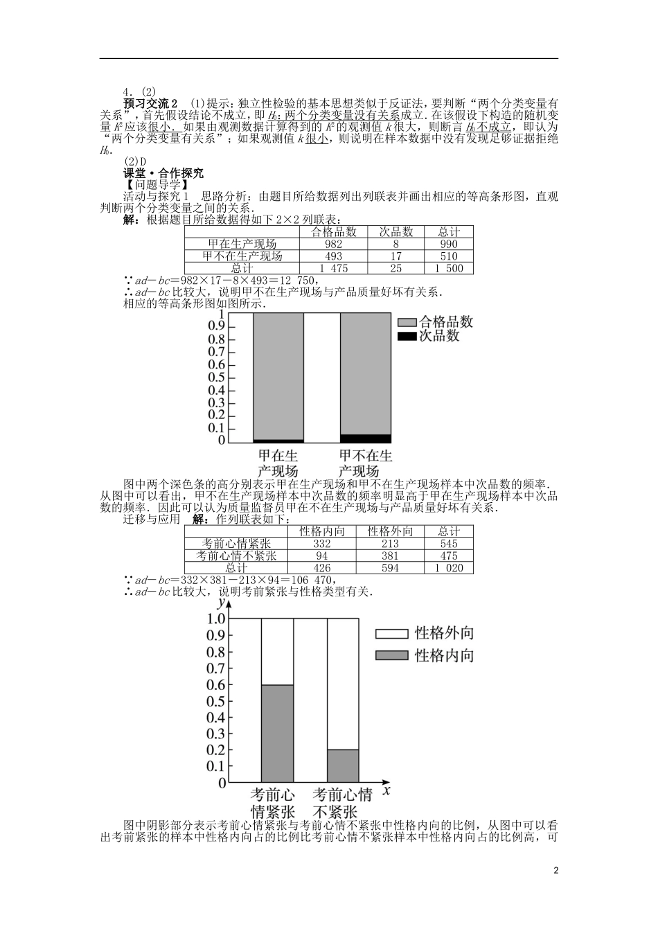 高中数学 第三章 统计案例 3.2 独立性检验的基本思想及其初步应用问题导学案 新人教A版选修2-3-新人教A版高二选修2-3数学学案_第2页