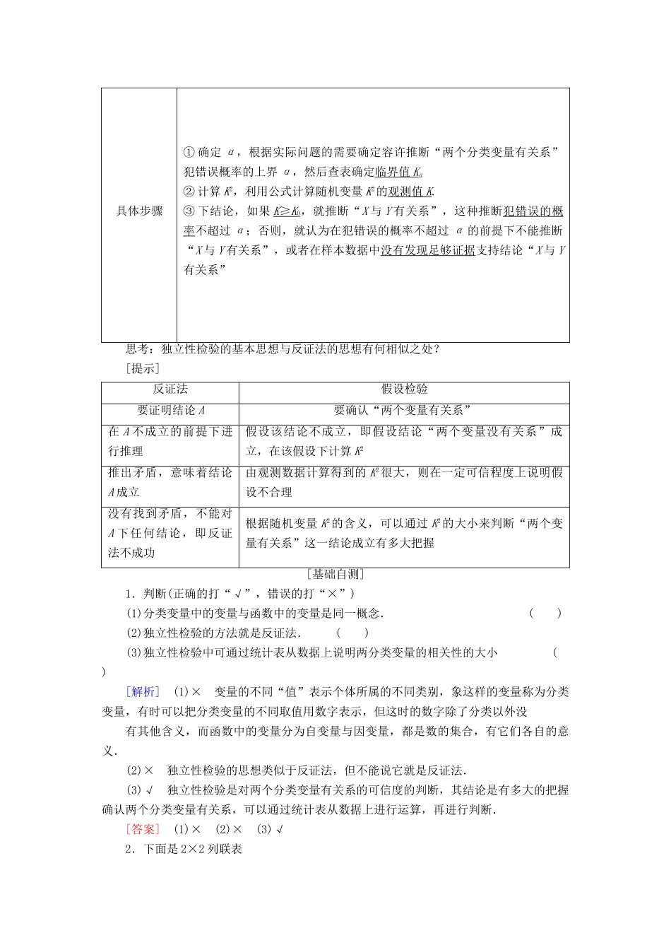 高中数学 第三章 统计案例 3.2 独立性检验的基本思想及其初步应用学案 新人教A版选修2-3-新人教A版高二选修2-3数学学案_第2页