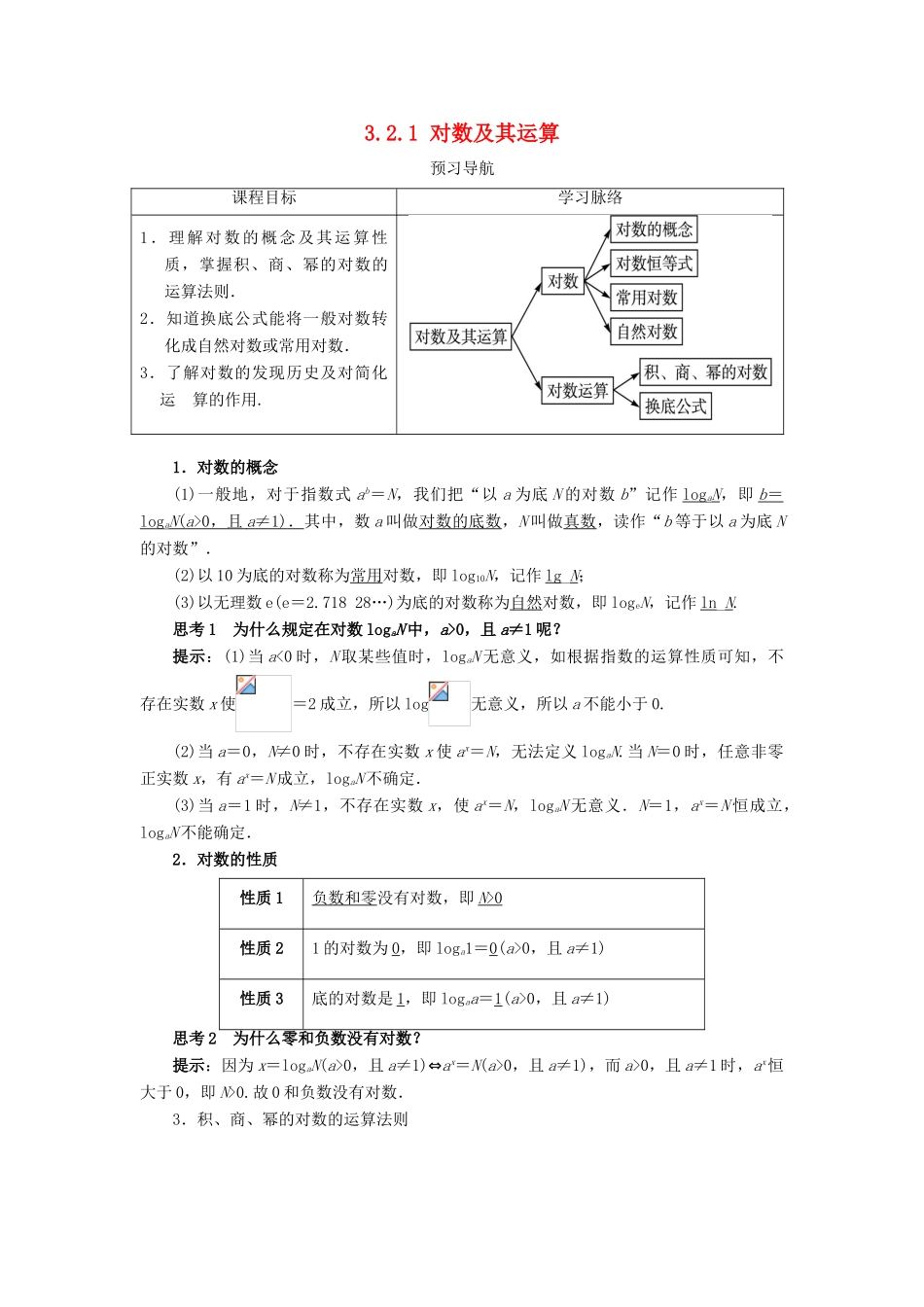 高中数学 第三章 基本初等函数（Ⅰ）3.2 对数与对数函数 3.2.1 对数及其运算学案 新人教B版必修1-新人教B版高一必修1数学学案_第1页