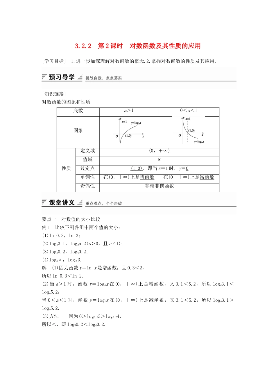 高中数学 第三章 基本初等函数（Ⅰ）3.2.2 第2课时 对数函数及其性质的应用学案 新人教B版必修1-新人教B版高一必修1数学学案_第1页