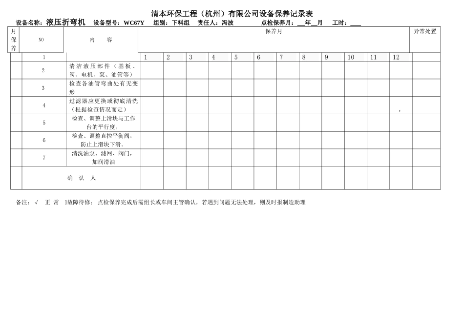 液压折弯机——设备点检保养表_第2页