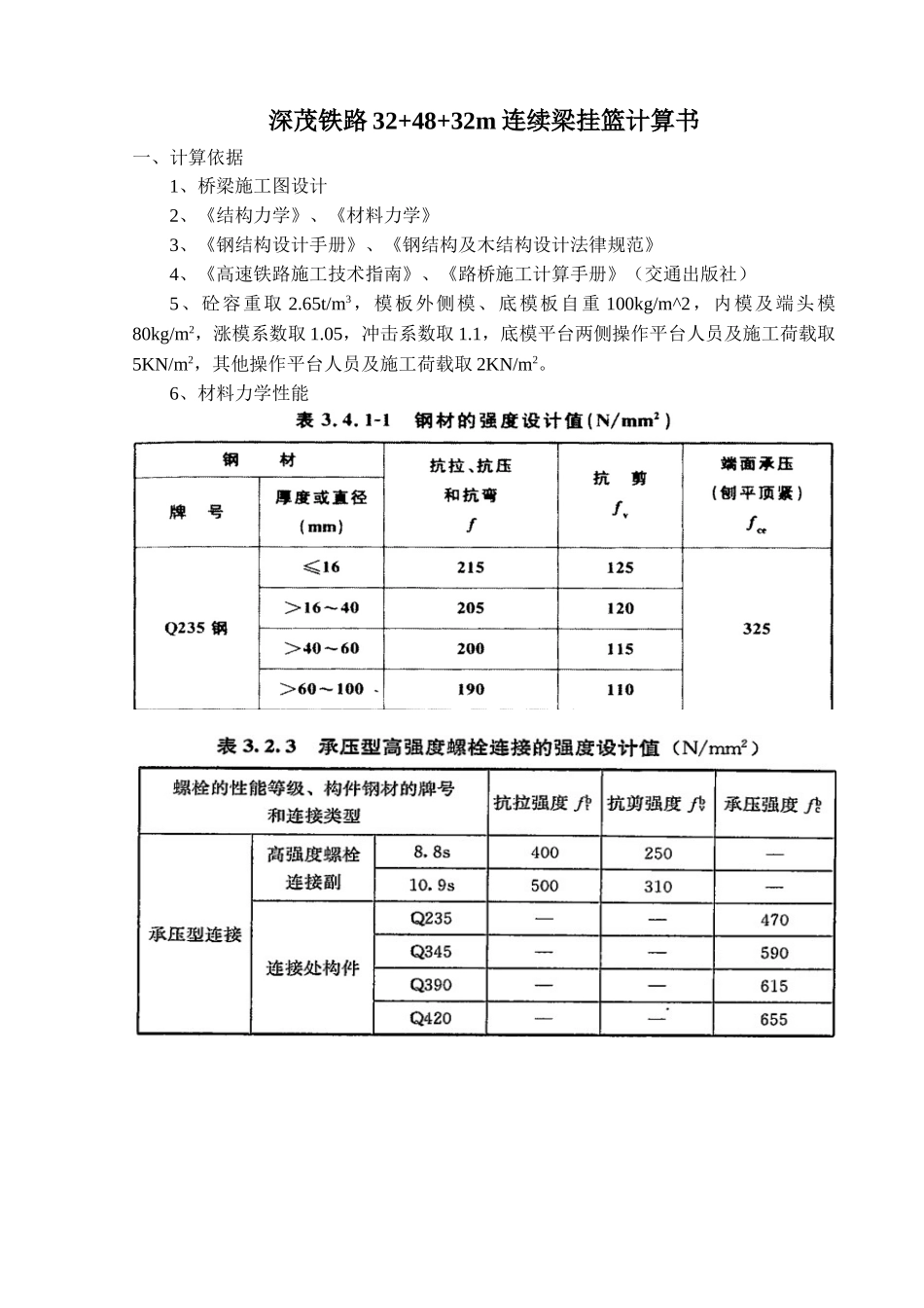 深茂铁路324832m连续梁三角形挂篮设计计算书手算版课件_第1页
