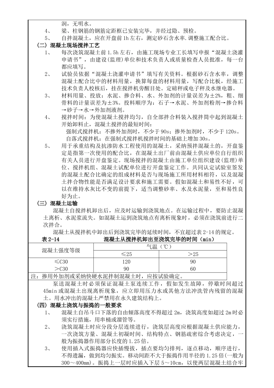 混凝土浇筑技术交底002_第2页