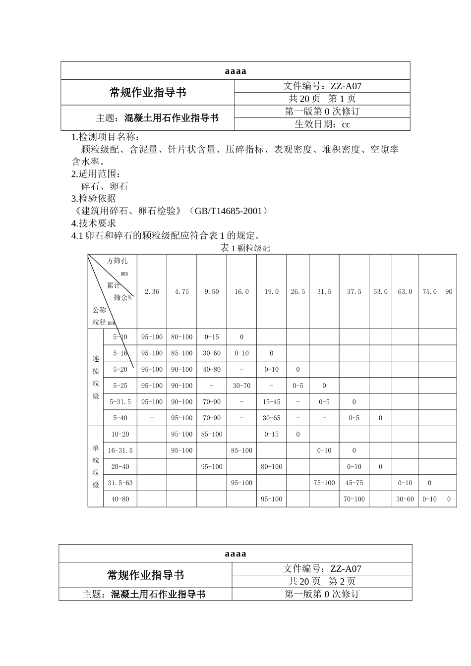 混凝土用石作业指导书-secret_第1页