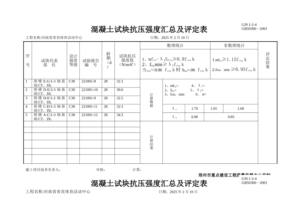 混凝土试块抗压强度汇总及评定表_第2页