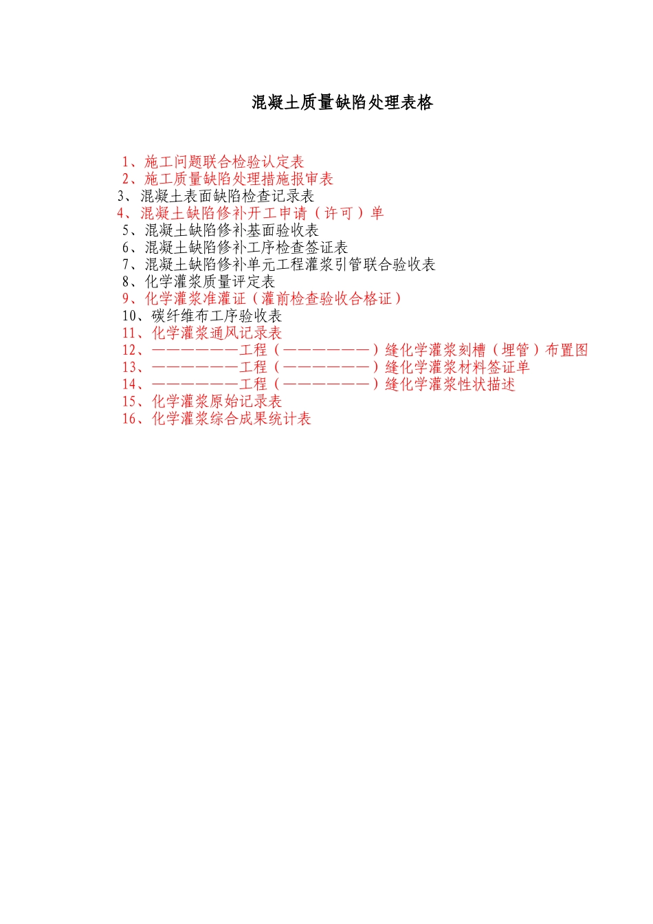 混凝土质量缺陷处理表格_第1页