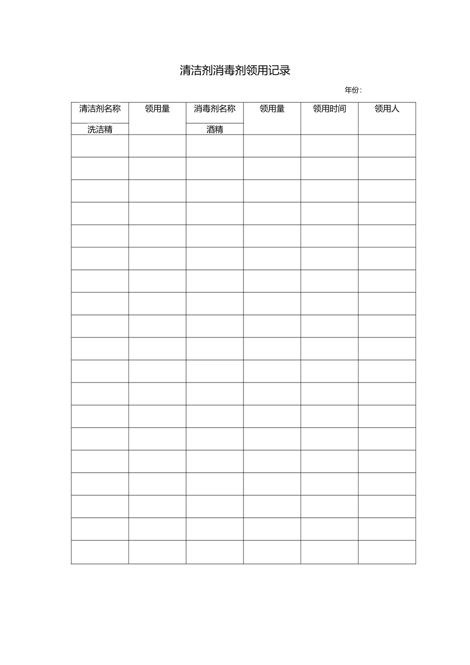 清洁剂消毒剂领用记录_第1页