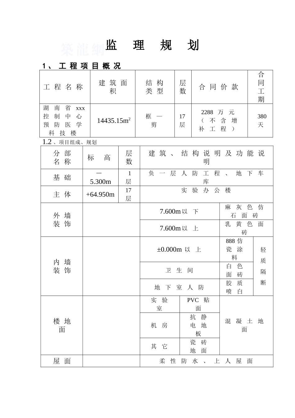 湖南省某医疗机构监理规划_第1页