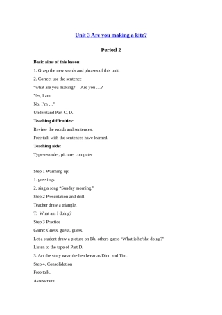 湘少版四下《Unit-3-Are-you-making-a-kite》教案之一