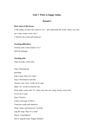 湘少版四下《Unit-7-Peter-is-happy-today》教案之二