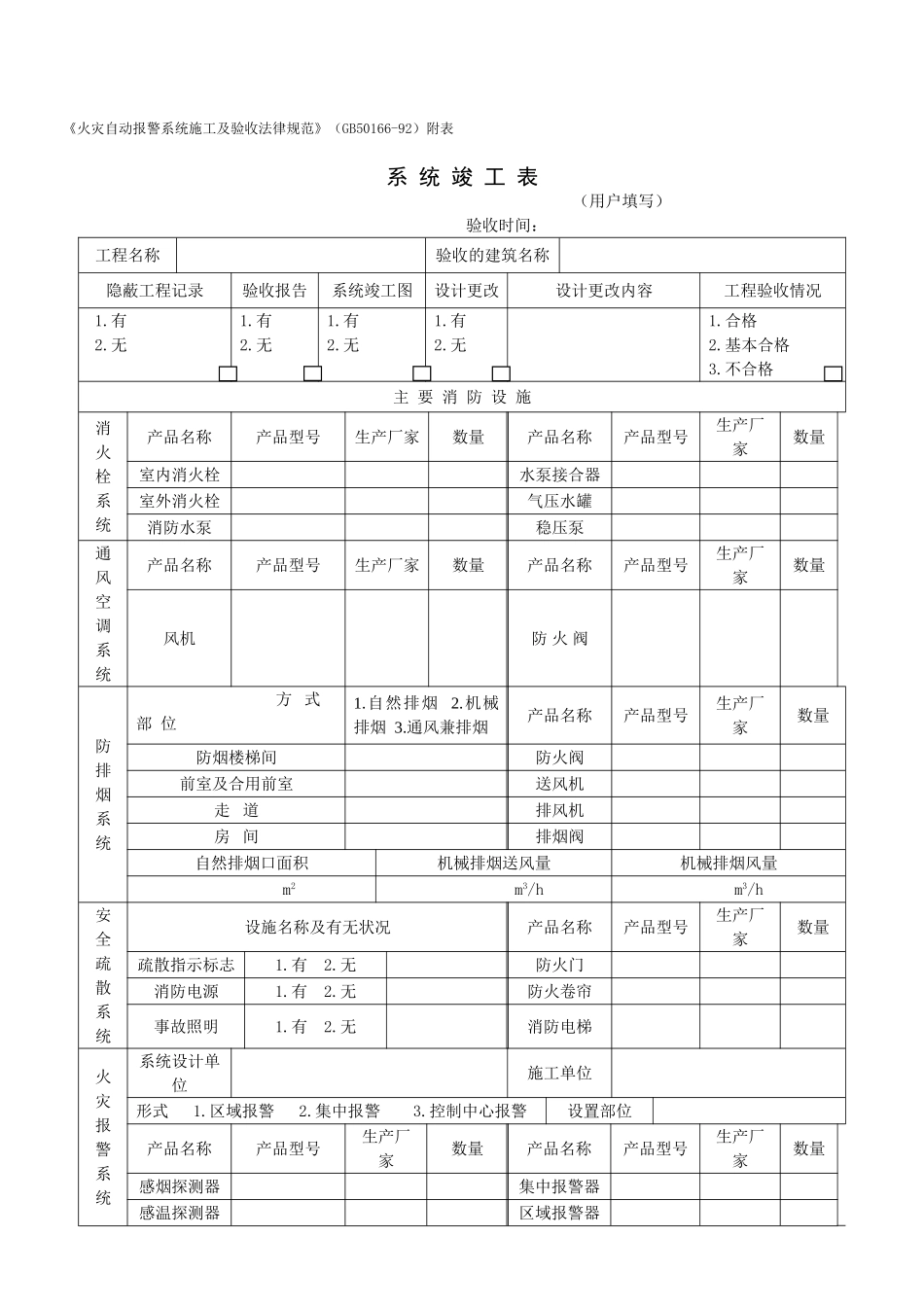 火灾自动报警系统竣工表_第1页